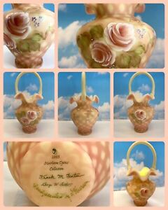 Fenton 2003 Burmese Heirloom Optics Collection Basket Signed by L. Everson