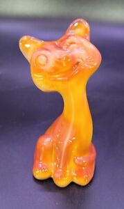 Vintage Fenton F.A.G.C. Lottery 1996 Opaque Mandarin Happy Cat