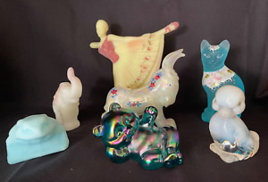 Lot of 7 Fenton Glass Animals & Dancer Figurines Collectibles Cat  Bear, Duck,