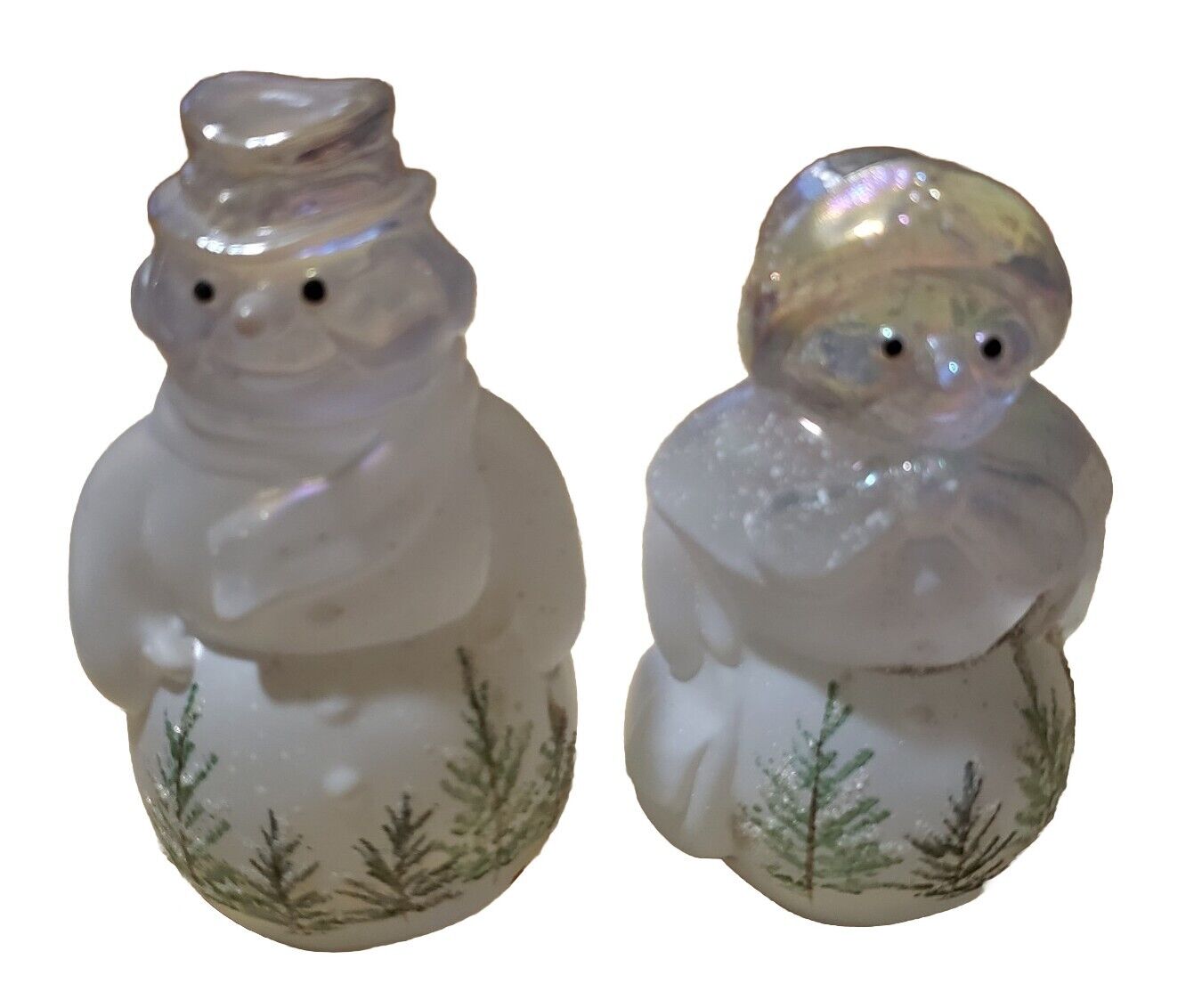 VTG Pair Fenton Mr & Mrs. Snowman Woodland Frost Iridescent Retired -  Stickers