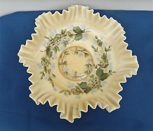 Fenton Glass Signed Louise Piper 3 Birds On Custard Plate OOAK