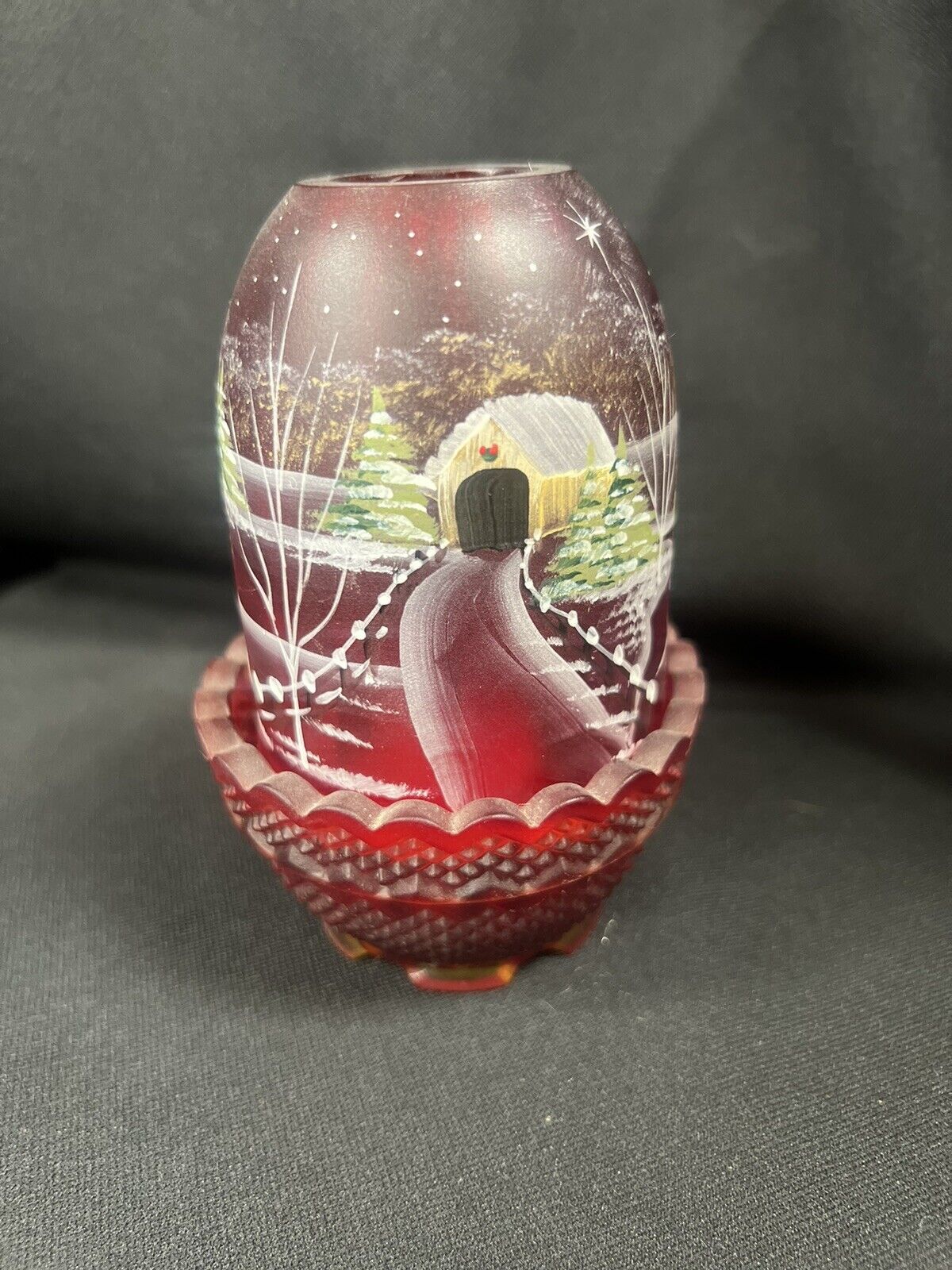 Rare And Collectible Fenton Art Glass : Fairy Lamp Painted Ruby Value ...