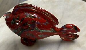 FENTON DAVE FETTY FISH EXCELLENT SIGNED, STAMPED BEAUTIFUL RED, BLUE LATER MADE