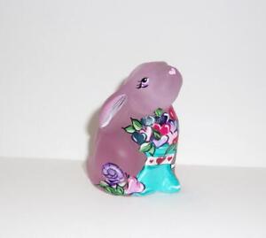 Pink Iridescent Fenton Art 2024 Glass Bunny Figurine Hand-Painted and Signed Pink