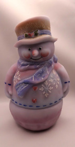MIB Fenton Art Glass Blue Burmese Snowman Fairy Light Lamp 5940NL