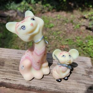 Rare Fenton Glass Burmese Happy Cat and Mouse FAGCA & NFGS Exclusive