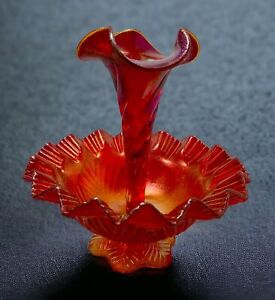 FENTON Red Amberina Carnival Stretch Art Glass Epergne LIMITED EDITION Signed #
