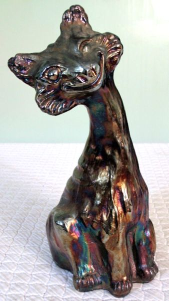 VTG MCM Fenton 11” Iridescent Winking Alley Cat Carnival Glass Black Amethyst