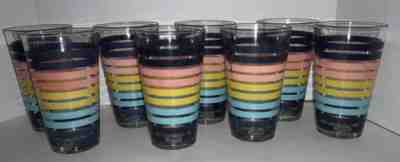 Fiestaware Striped Drinking Tea Pint Glasses 16 Oz Fiesta HLC USA Set Of 8 VTG
