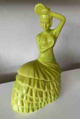Rare DANCING LADY COOKIE JAR lime green FIESTA WARE