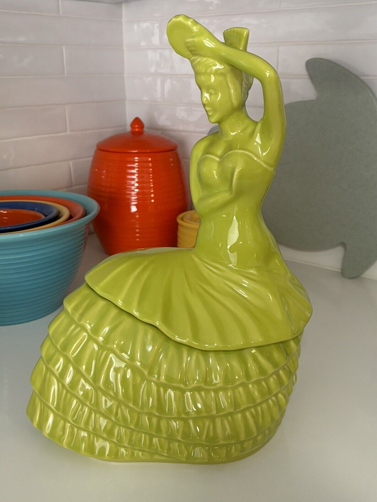 Fiesta Ware Lemongrass Dancing Lady Cookie Jar  Retired NEW 1st NWT