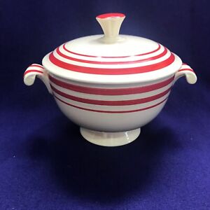 RARE VINTAGE FIESTA FIESTAWARE RED STRIPE COVERED ONION SOUP BOWL ART DECO 1936