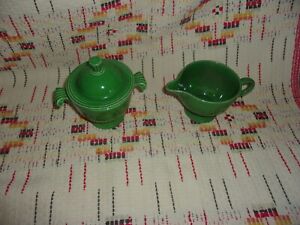 MEDIUM GREEN FIESTA CREAMER ,  SUGAR BOWL & LID -FIESTAWARE-       t25k