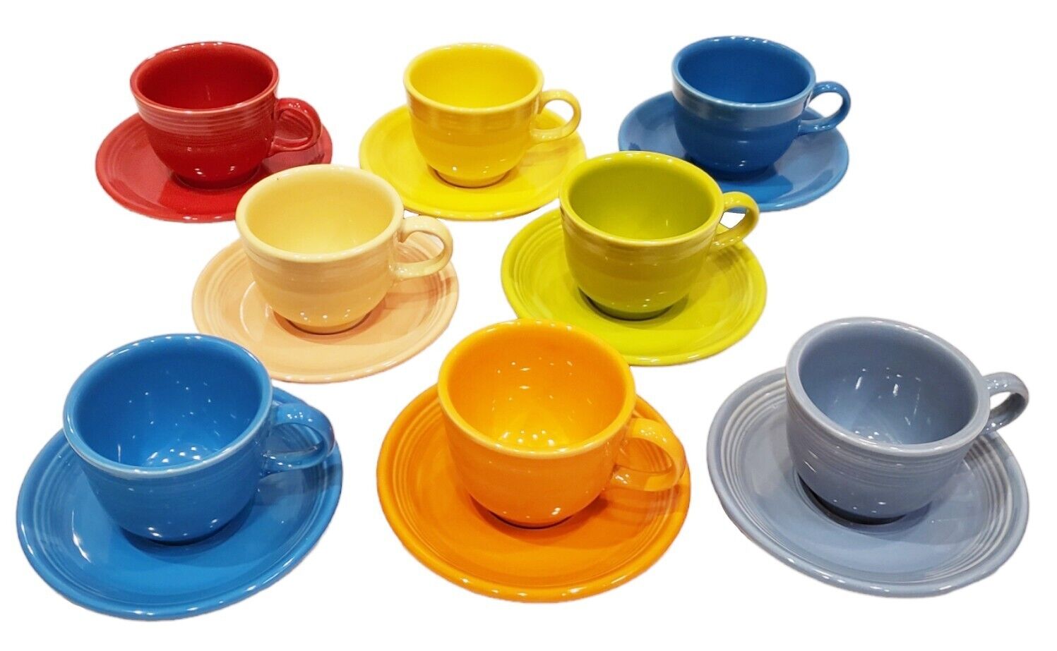 Set of 8 Homer Laughlin Fiesta Ware Coffee Tea Cups & Saucers Variety Of Colors
