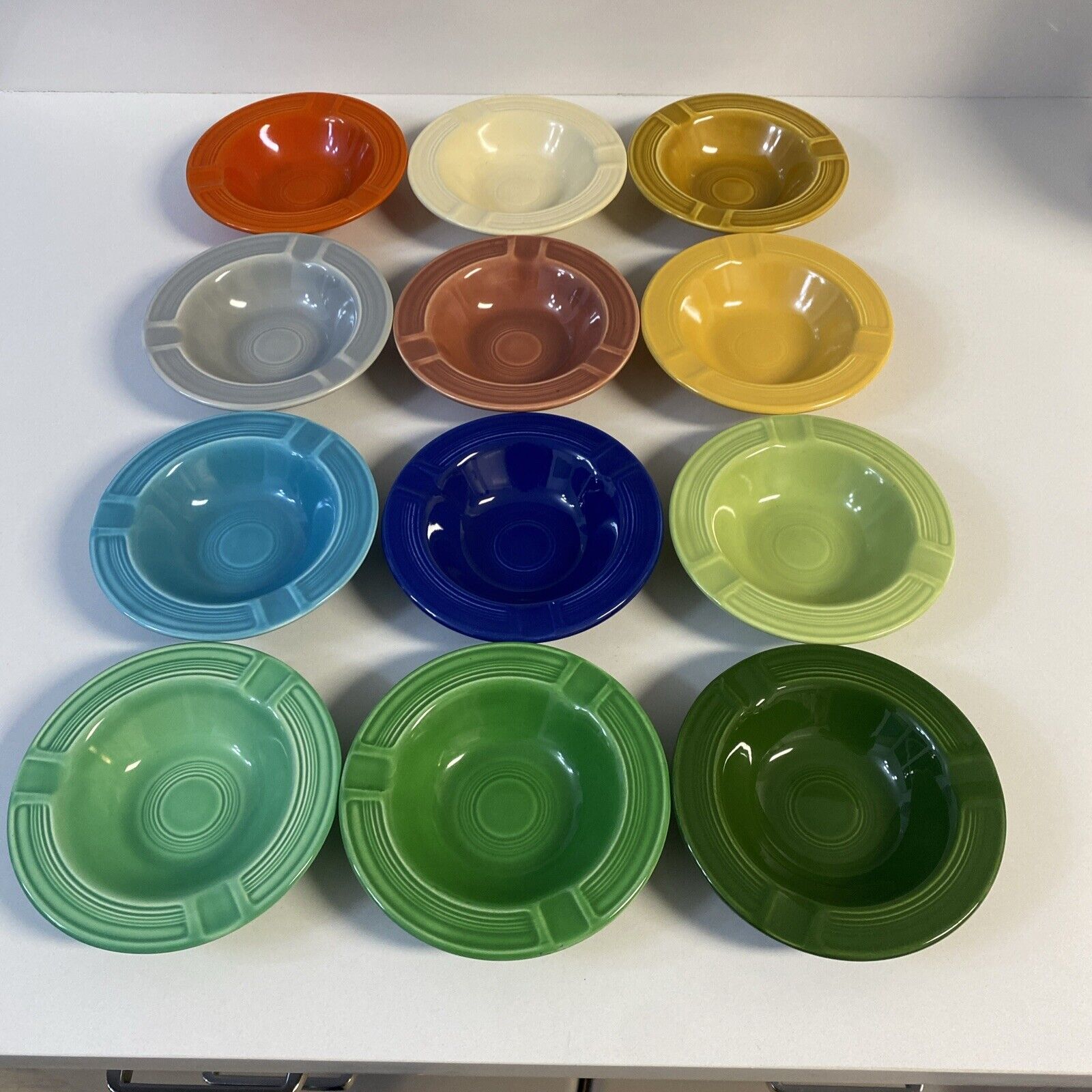 Vintage Fiesta Set Of 12  Ashtrays Fiestaware 5 1/4” HTF Unusual Medium Green