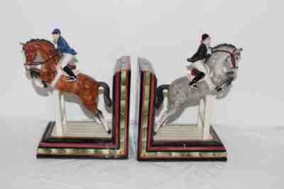 Vintage Fitz & Floyd Jumping Horse Rider Bookends-Hunter Jumper Showjumping