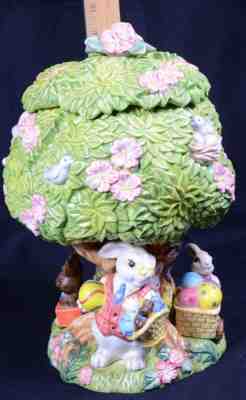 Vintage Fitz and Floyd BUSY BUNNIES Tree 11.5"H  Easter Bunny Cookie Jar  MINT