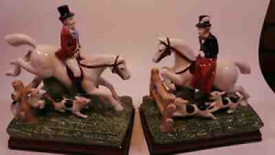 NEW - Vintage Fitz & Floyd Jumping Horse Rider Bookends And Platter - TallyHo
