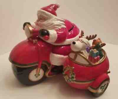 Fitz & Floyd Santa Motorcycle Cookie Jar Limited 2nd Edition 2005 with Box