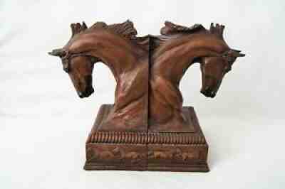 2 Pat Kasper Studio Design Arabian Horse Sculpture Bookends Wood Tone Resin 2000