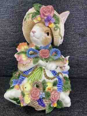 Retired Fitz & Floyd Mayfair Bunny Rabbit Hand Painted Cookie Jar 1994 Sri Lanka