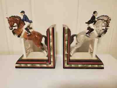 Vintage Fitz & Floyd Classics Equestrian Horse Jumping Book Ends Ceramic JA