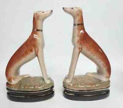 Vintage Fitz outlet and Floyd Staffordshire Dogs Greyhound Whippet Bookends VTG Japan