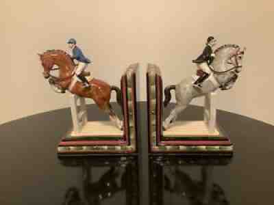 Vintage Fitz & Floyd Classics Equestrian Horse Jumping Book Ends Ceramic