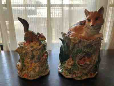 Fitz Floyd Woodland Spring Fox & Chipmunk canisters cookie jars