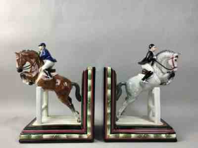 Vintage Fitz And Floyd Ceramic Equestrian Bookends