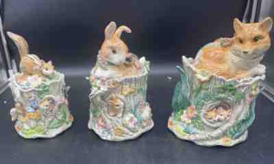 Fitz Floyd Woodland Spring Fox & Chipmunk canisters cookie jars