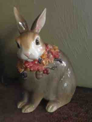 Fitz and Floyd Autumn Woods Rabbit Bunny Cookie Jar - RARE Excellent Condition