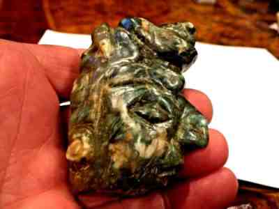 ANTIQUE PRE COLUMBIAN MAYAN BEAUTIFUL GREEN & WHITE JADE PENDANT HEAD OF MAN NR