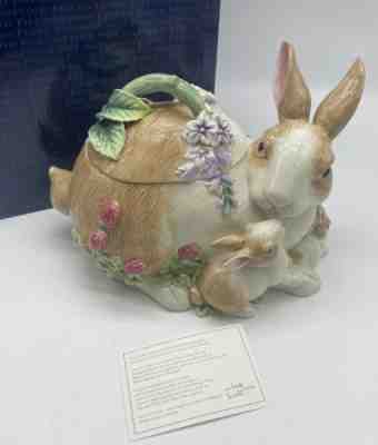 Fitz Floyd Botanical Bunny Rabbit Cookie Jar Ceramic Easter Box Lid Spring
