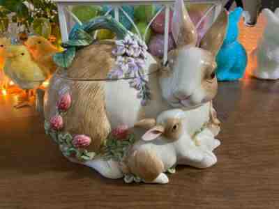 BOTANICAL BUNNY COOKIE JAR FITZ & FLOYD NEW IN BOX EASTER BUNNIES