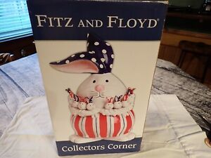 Very Hard to find! FITZ AND FLOYD PATRIOTIC Bunny with Babies Cookie Jar Mint!