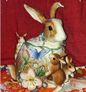 Fitz And Floyd GARDEN RHAPSODY Rabbit Bunny Cookie Jar VINTAGE EASTER Spring