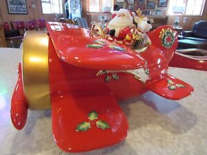 Fitz & Floyd Santa Airplane Christmas Cookie Jar W/Box EUC Rare Original Owner