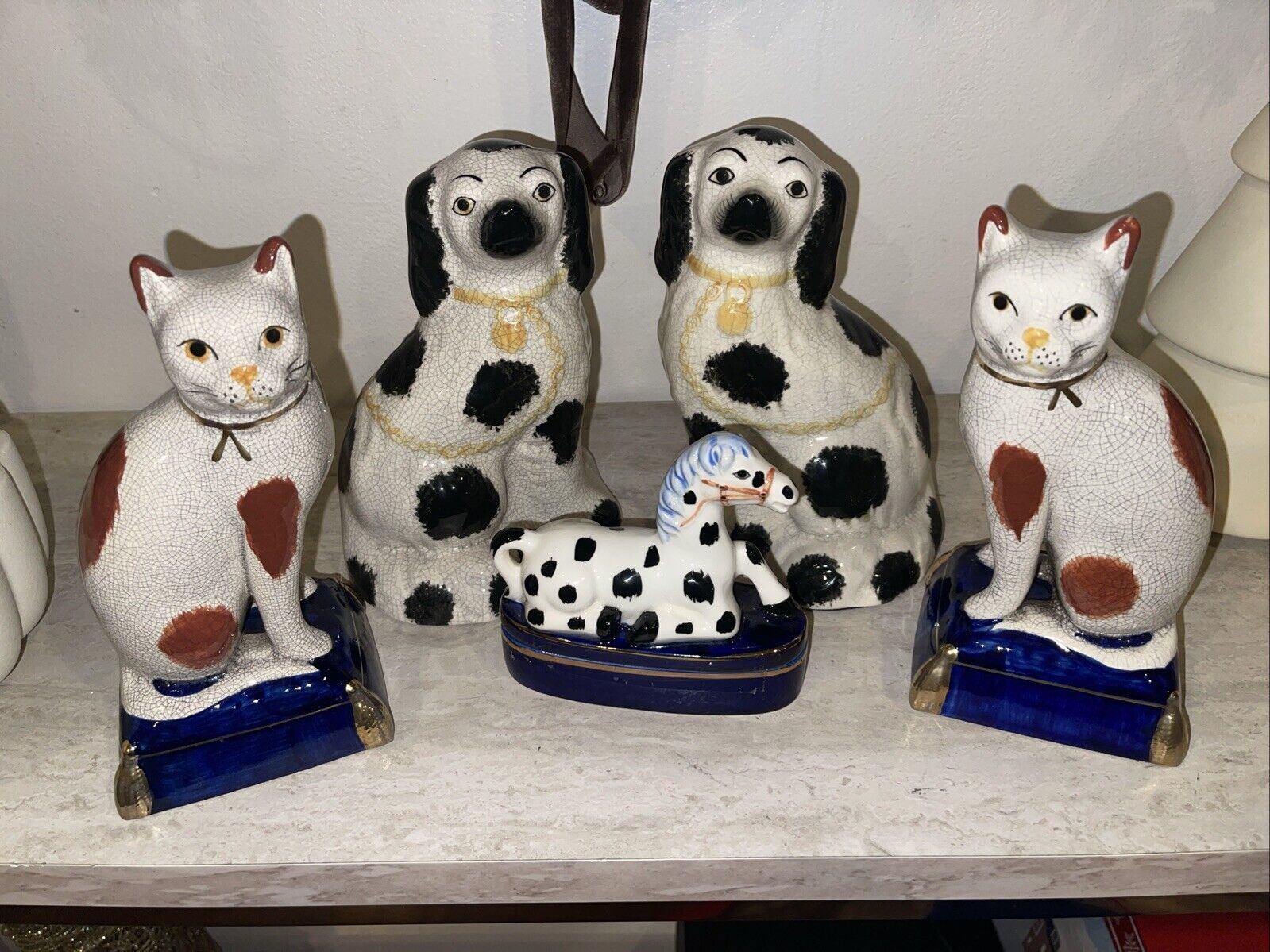Fitz & Floyd Porcelain Staffordshire Style Bookends or Figurines Lot Dogs Cats