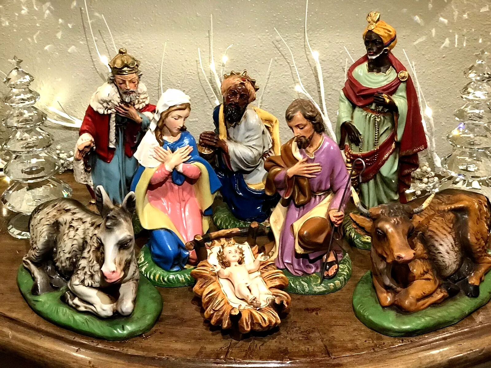 FONTANINI 12" PAPER MACHE NATIVITY ITALY 9pc - HOLY FAMILY KINGS ANIMALS - MINT