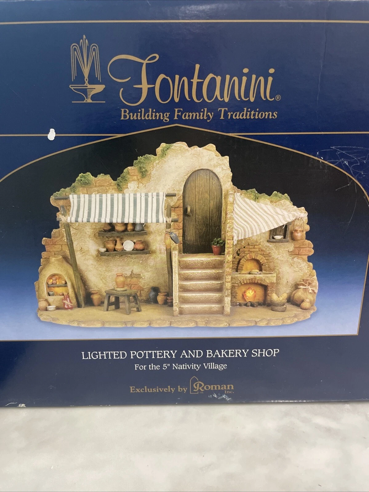 Rare FONTANINI ITALY 5" POTTERY/BAKERY SHOP 3PC NATIVITY VILLAGE BUILDING 54638