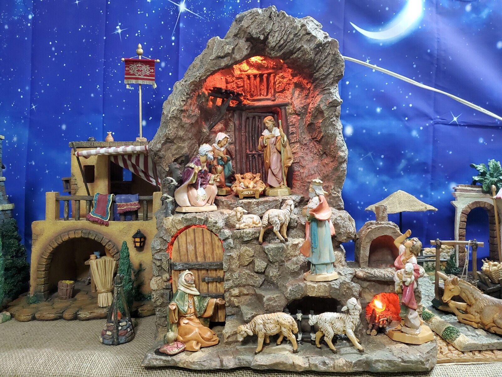 Fontanini Lighted Grotto 5” Collection Nativity Set RARE Building 14 Piece 1997