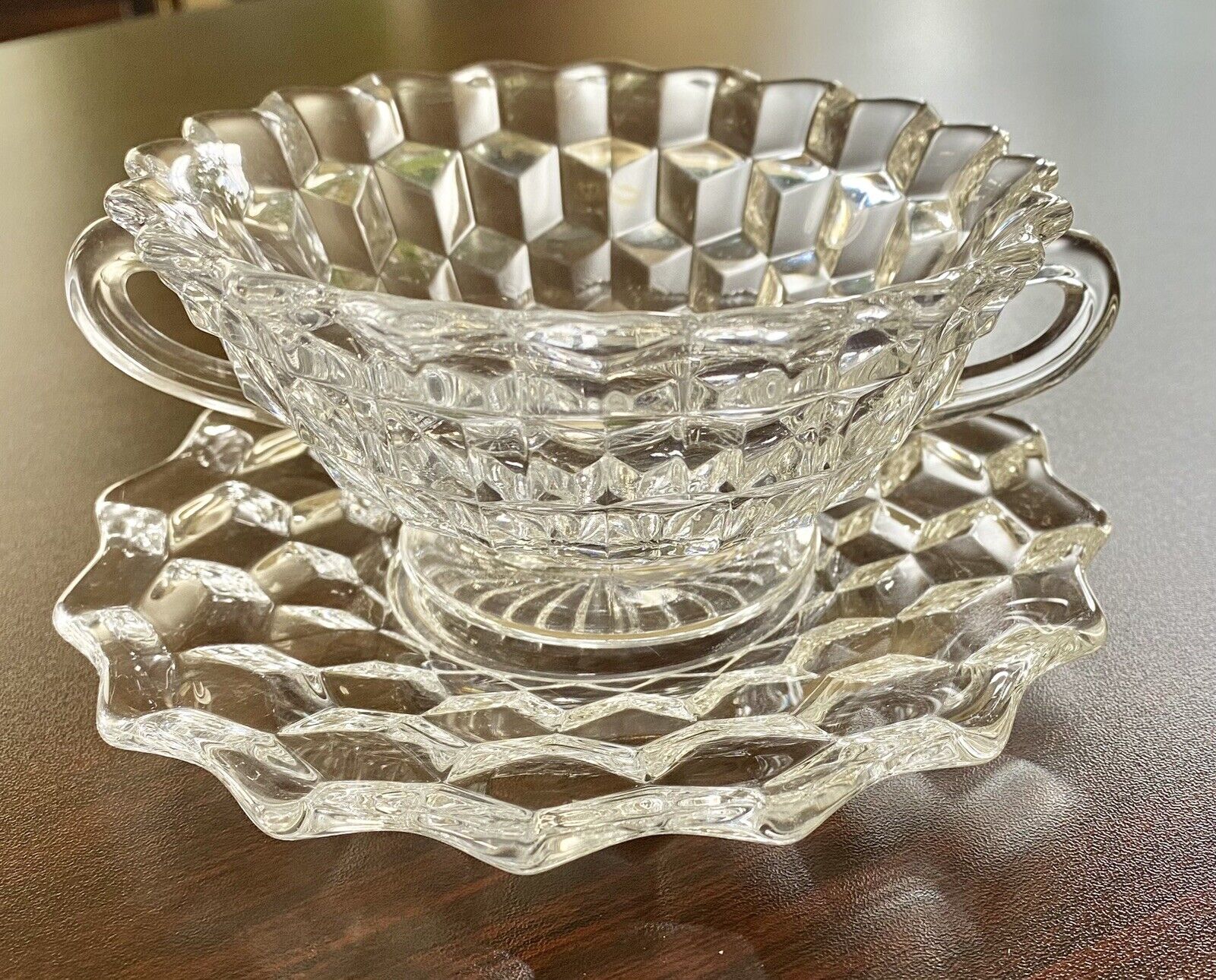 6 Fostoria American 5" Cream Soup Bowls w 6” Under Plate Liners ~Clam Chowder~