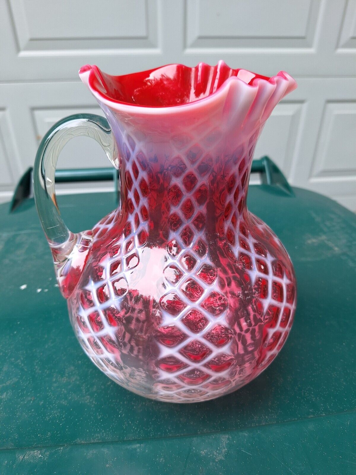 RAREST Cranberry Opalescent Consolidated Criss-Cross Pitcher PERFECT