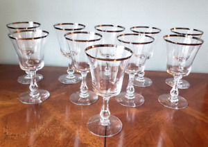 Set Of 9 Fostoria SHEFFIELD Platinum Rim Water Goblets Crystal Glasses