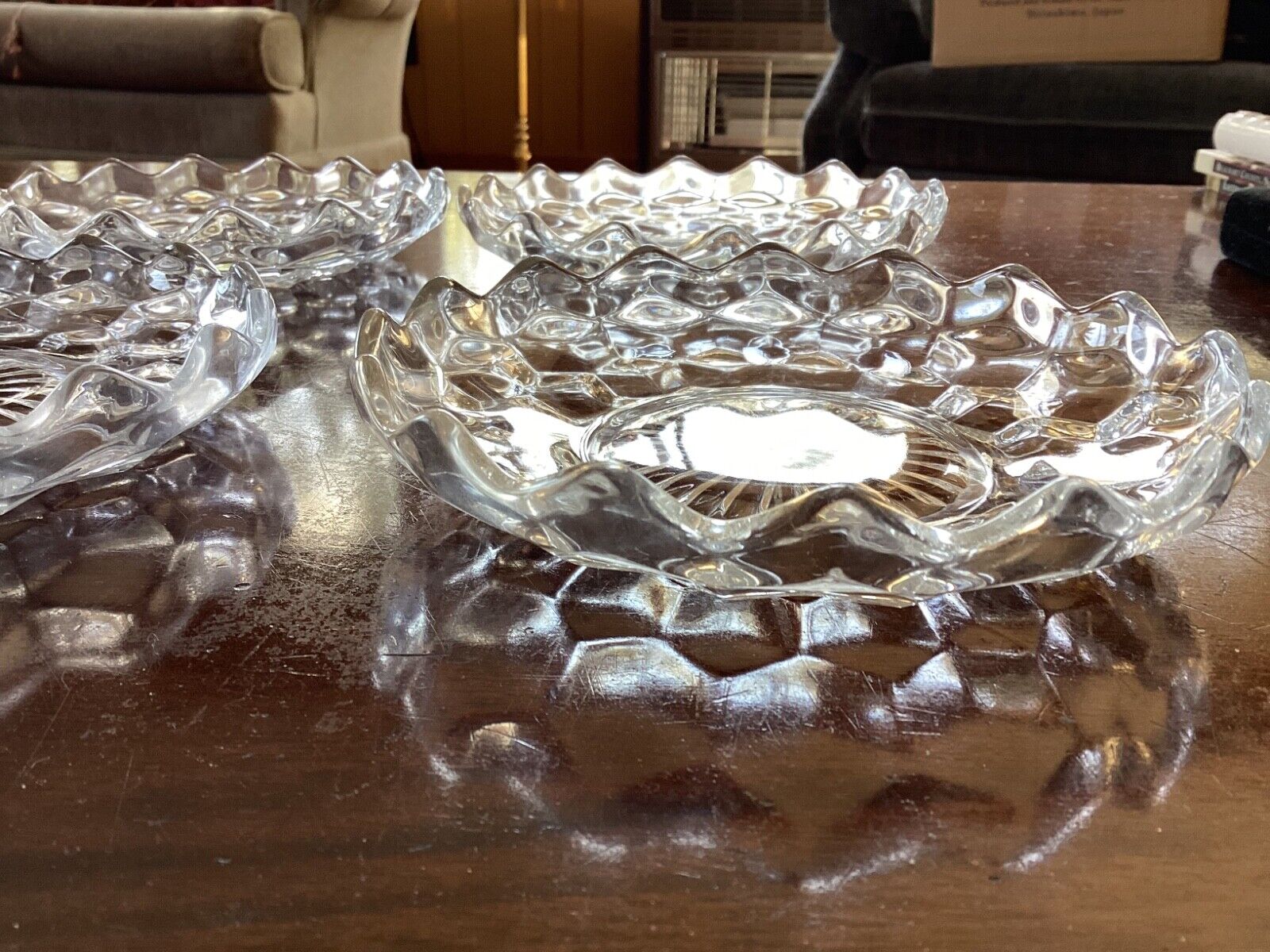 Six FOSTORIA AMERICAN CRYSTAL RARE 5-1/2" DIAMETER SHALLOW ICE CREAM DISHES