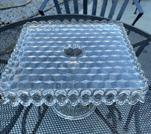 Fostoria American Clear Pedestal Square Cake Plate Stand Rum Well