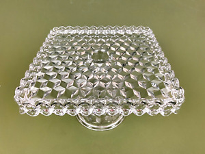 VTG Fostoria American Clear Glass Square Cake Stand Pedestal Well Stem 10 1/4''