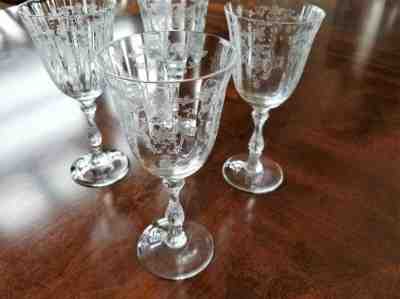 SAVED. 3 Fostoria Navarre Elegant Etch Glasses Large White Wine Claret Glasses