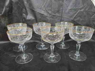 6 Vintage Fostoria Renaissance Champagne Tall Sherbets 6111 With Gold Trim